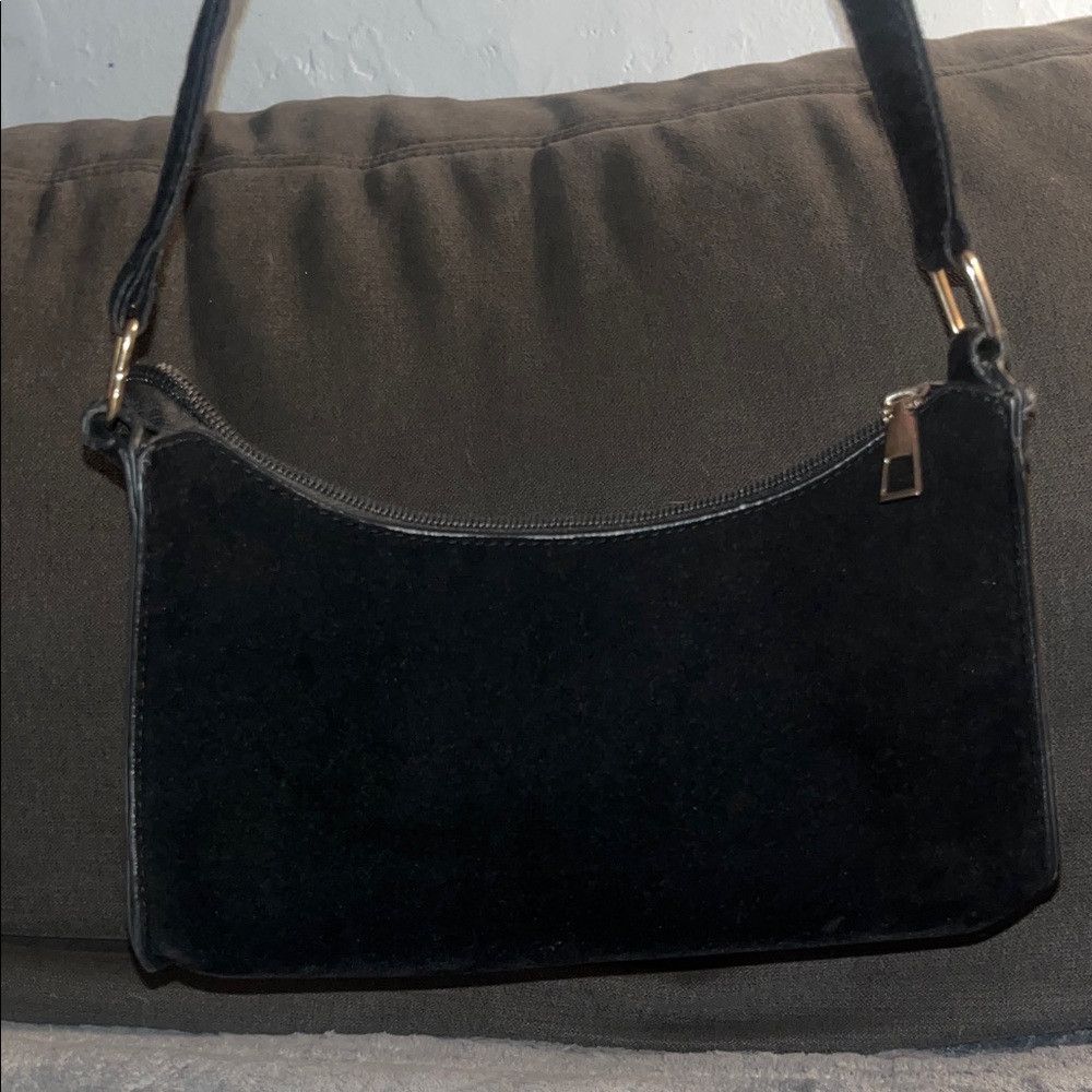 Black Suede Velvet Shoulder Bag